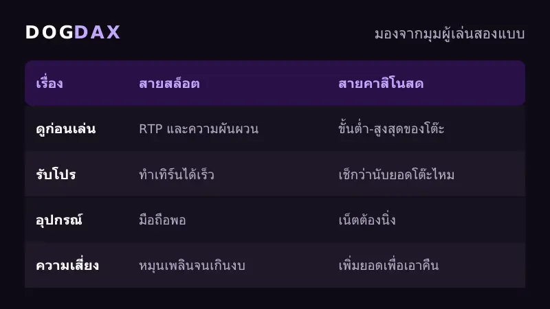 เปรียบเทียบการใช้งาน DOGDAX ของสายสล็อตและสายคาสิโนสด