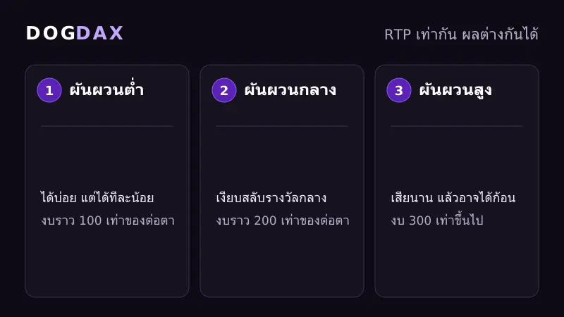 เปรียบเทียบสล็อต RTP และความผันผวนต่ำ กลาง สูง สำหรับผู้เล่น DOGDAX